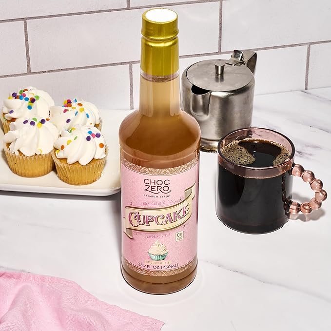 ChocZero Sugar Free Coffee Syrup, Cupcake Flavor, No Sucralose Simple Syrup Drink Mix, Birthday Cake Frappe, Protein Shakes & Baking, All Natural, 25.4 Ounces (Pack of 1)