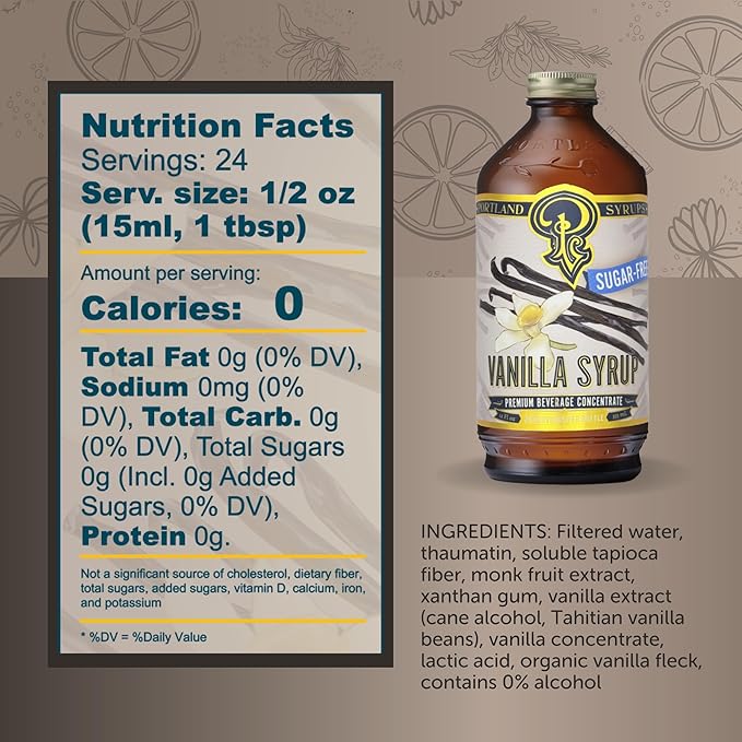 Portland Syrups Sugar-Free Vanilla Syrup - Smooth Creamy Classic Vanilla for Lattes, Cold Brew, Iced Tea, Smoothies, Desserts, No Artificial Aftertaste, 12 oz Bottle, 24 Servings Pack