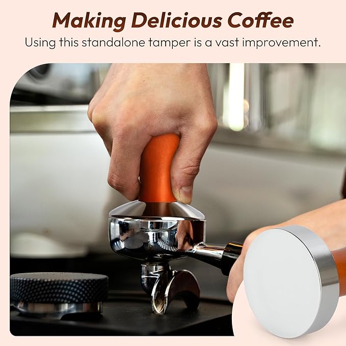 MADCHIEF 53.3mm Espresso Tamper- Wooden handle & Stainless Steel Ground Coffee Tamper Barista Tool – Fits 54mm Breville Sage Espresso Machines Portafilter