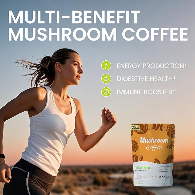 Neumina 6-in-1 Mushroom Coffee | Energy Coffee with 6 Adaptogenic Mushrooms(Cordyceps, Lion's Mane, Reishi, Chaga, Shiitake, Turkey Tail), 30 Servings, 1200mg Mushrooms