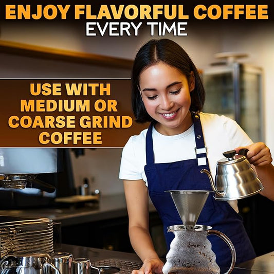 Pour Over Coffee Dripper - 3.18x4.48" Stainless Steel Pour Over Coffee Maker with Large Plastic Handle, Wide Secure Base and a Brush for Cleaning - Ensures Well-Balanced and Reach Tea Infuser
