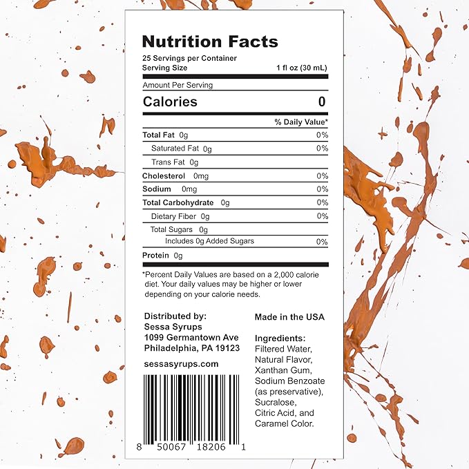 Sessa Syrups Sugar Free Salted Caramel Syrup - 25.4 Fl Oz - Keto-Friendly, Zero Calorie, Gluten-Free - Natural Flavoring for Coffee, Tea, Cocktails, and More