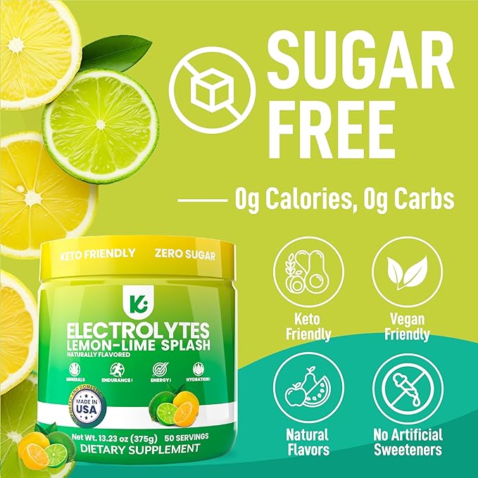 Keppi Electrolytes Powder – Lemon Lime Flavor 50 Servings – No Sugar Hydration Supplement with Potassium, Magnesium, Sodium – Keto, Vegan, Fasting-Friendly, Zero Calorie Electrolyte Drink