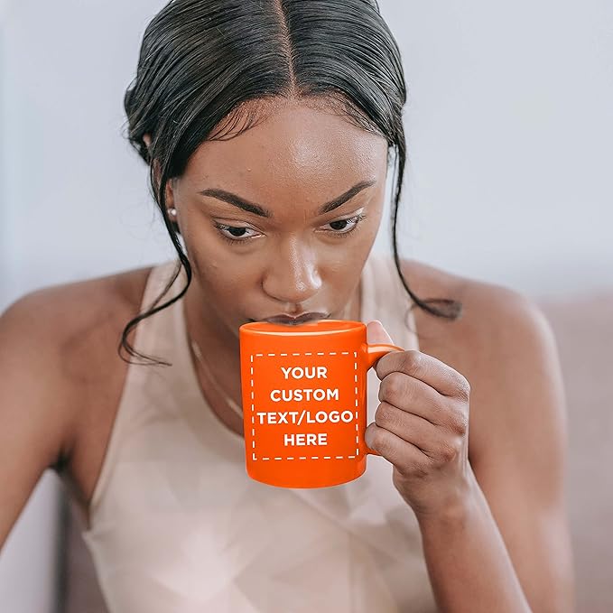 Custom Ceramic Coffee Mugs 11 oz. Set of 50, Personalized Bulk Pack - Coffee cup set, Iced coffee cup, Gaming mug - Orange