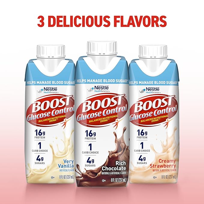BOOST Glucose Control Ready to Drink Nutritional Drinks, Creamy Strawberry, 8 fl oz Carton (4 x 6 Packs)