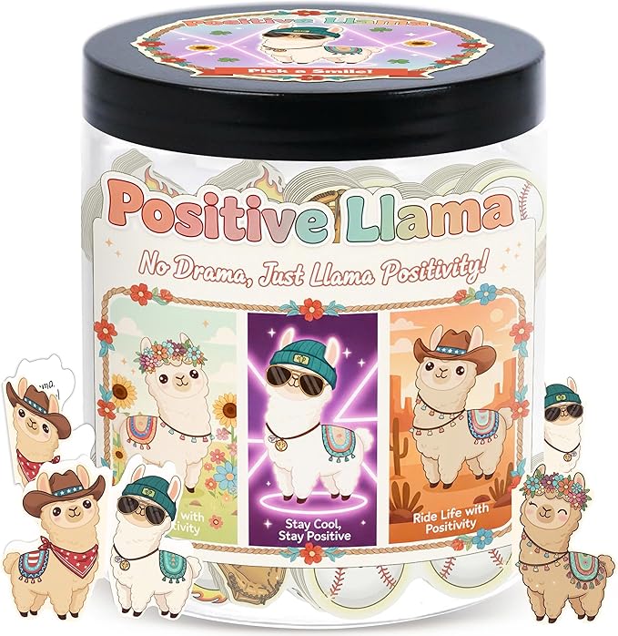 Positive Llama Jar With 60 Affirmation Cards, Emotional Support Llama, Llama Gifts For Women Sister Friends Cowoker Men Teens