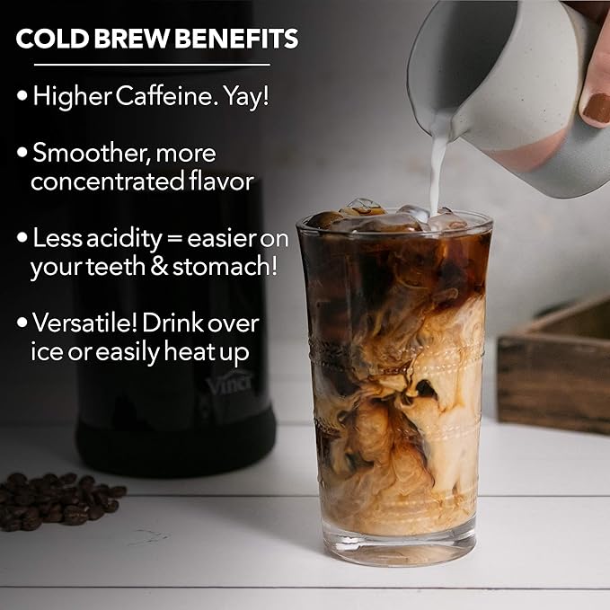 VINCI Express Cold Brew, Electric Cold Brew Coffee Maker in 10 minutes, Glass Carafe, 3 Brew Strength Settings & Cleaning Cycle, Easy to Use & Clean, Cold Brewer for Iced Coffee, 1.4 L Dial Control