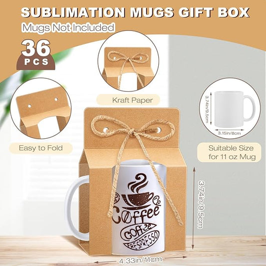 Kosiz 36 Pcs Mug Boxes Sublimation Coffee Mugs Gift Bags with Window Packaging Storage Box for Shipping Selling Wedding Valentines Gift Packaging Wrapping (for 11oz Mug,Brown)