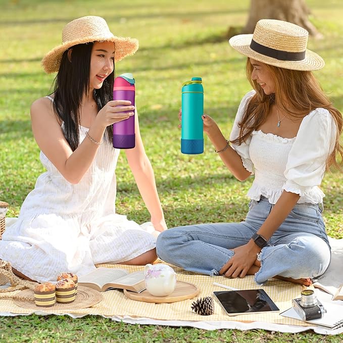 2PCS Silicone Water Bottle Boot for Owala 24oz 32oz 40oz, Anti-Slip Protective Sleeve Bottom Bumper Protector for FreeSip, Twist, and Flip Stainless Steel Water Bottles