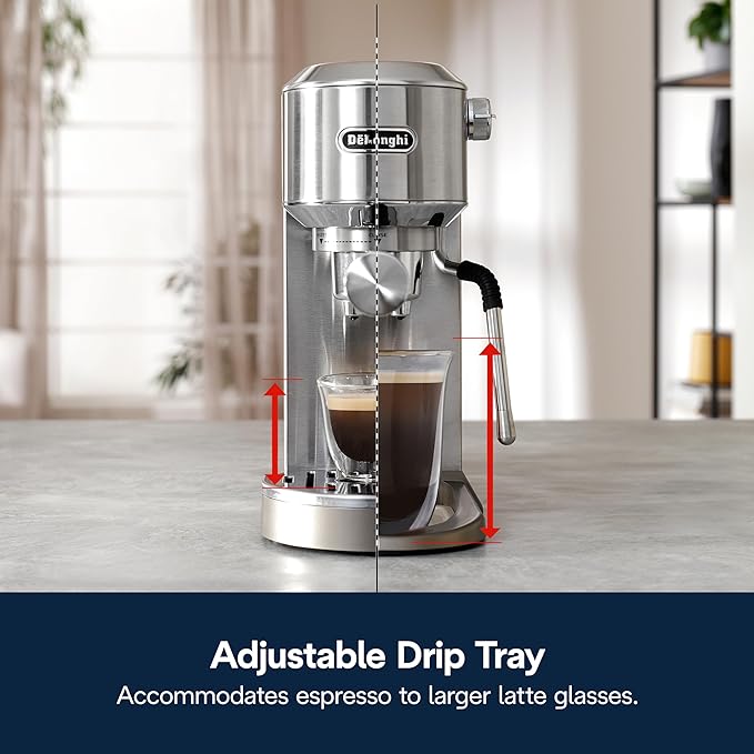 De'Longhi Dedica Duo Compact Espresso Machine - Cold Brew Coffee Maker with Milk Frother Wand- for Espresso, Hot & Iced Coffee, Cappuccinos, Lattes & Home Barista Brewing, Stainless Steel Finish