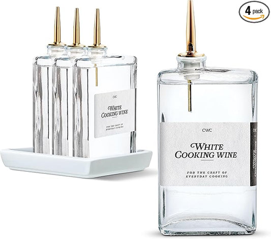 COOK WITH COLOR Olive Oil Dispenser Bottle - 4 Pk Glass Oil Dispenser for Kitchen - Condiment, Coffee Syrup & Vinegar Dispenser, Olive Oil Cruet, Includes 8 Auto Pourer Spouts