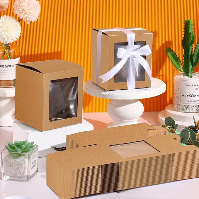 Ctosree 50 Pcs Mug Boxes for Gifts Sublimation Mug Box with Clear Window for Coffee Cup Packaging Shipping Exhibition for 11oz, 12oz, 15oz Blank Gift Christmas Wrapping Craft(Brown)