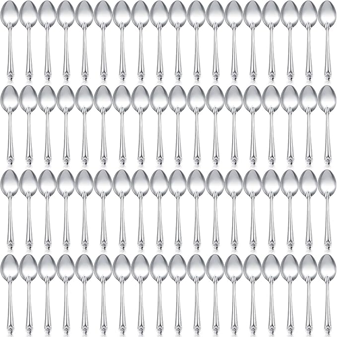 Nuogo 100 Pieces Dinner Spoons Set 6.69 Inches Silverware Spoons Bulk Stainless Steel Food Grade Tablespoons for Home Restaurant Kitchen Dishwasher Safe (B)