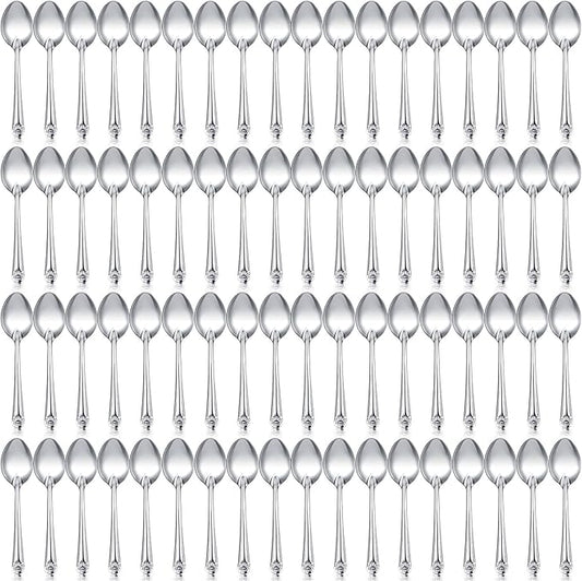 Nuogo 100 Pieces Dinner Spoons Set 6.69 Inches Silverware Spoons Bulk Stainless Steel Food Grade Tablespoons for Home Restaurant Kitchen Dishwasher Safe (B)