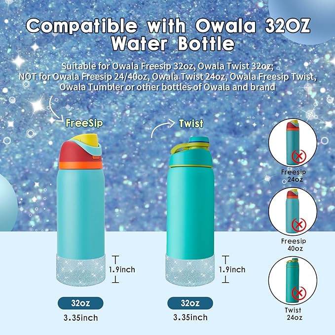 Protective Glitter Silicone Boot Compatible with Owala 24oz 32oz 40oz, Bling Cup Sleeve Bottom Bumper Cover Compatible with Owala FreeSip, Twist, or Flip Stainless Steel Water Bottles