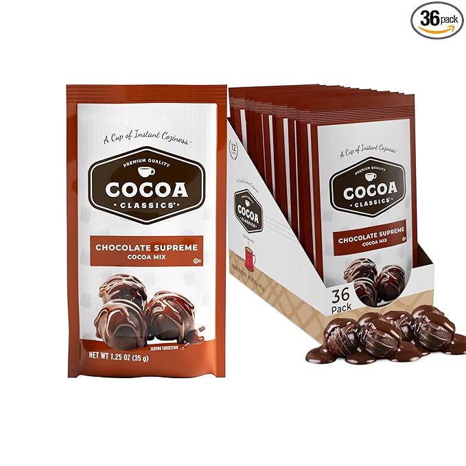 Cocoa Classics Chocolate Supreme Cocoa Mix, Hot Chocolate, Made with Nonfat Milk, Just Add Hot Water, Make Hot or Iced Cocoa, Gluten Free & Kosher Dairy Friendly, 1.25oz Packets (Pack of 36)