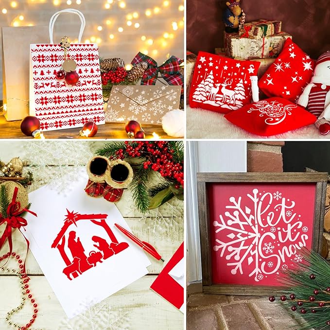 16 Pcs Christmas Stencils Reusable Winter Holiday Template Christmas Stencil for Painting on Wood DIY Crafts Canvas Window Fabric Doormat (16 Christmas 6in)
