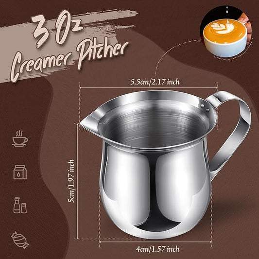 12 Pack Stainless Steel Bell Creamers 3 Ounce Creamer Pitcher Mini Coffee Milk Pitchers with Handle and Pouring Spout Cups for Serving Espresso, Tea, Milk, Maple Syrup, Sauce