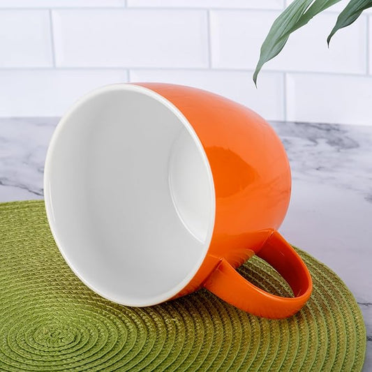 2XL Minimalist Coffee Mug Soup Cup, for Caffeine Lovers for Every Coffee Geek, and Dinner Soup Cereal Bowl with Handle to Breakfast, Machine Washable Ceramic Big Cup, Vibrant Unique Colour, Orange