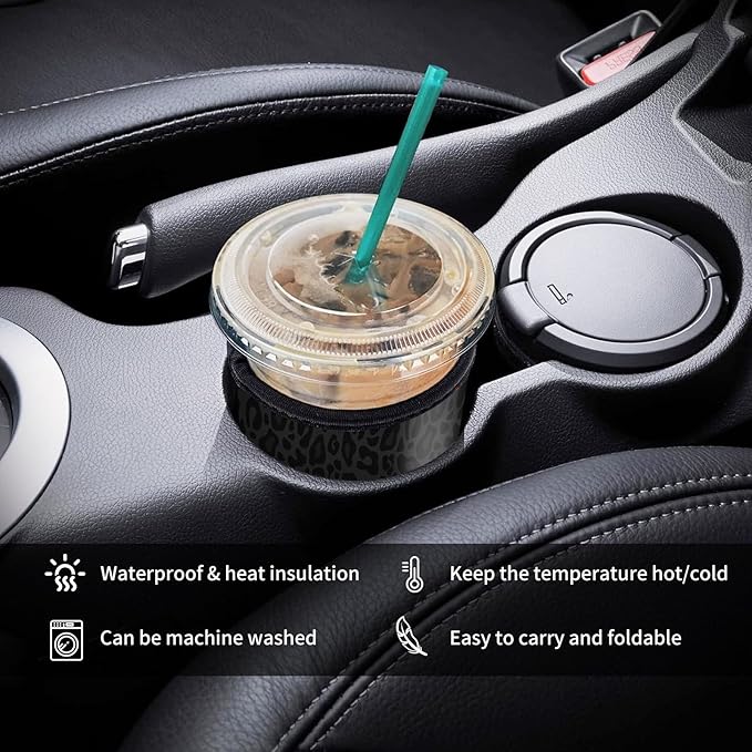 3 Pack Reusable Neoprene Insulator Sleeve for Iced Coffee Cups, Funny Coffee Cup Sleeves for 16-32oz Coffee cups, Cute Drink Sleeve for Cold Hot Beverages Cute Black Leopard