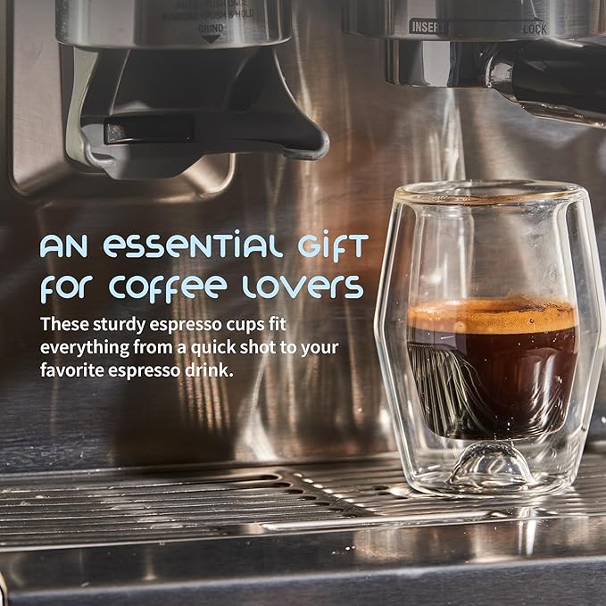 To-Go Espresso Glass Travel Mug with Lid, Reusable Double Wall Glass Tumbler, Fits Most Coffee Makers/Cupholders for Your Car, Gifts for Coffee Lovers 3-Pack Black, White & Blue Cortado Cups