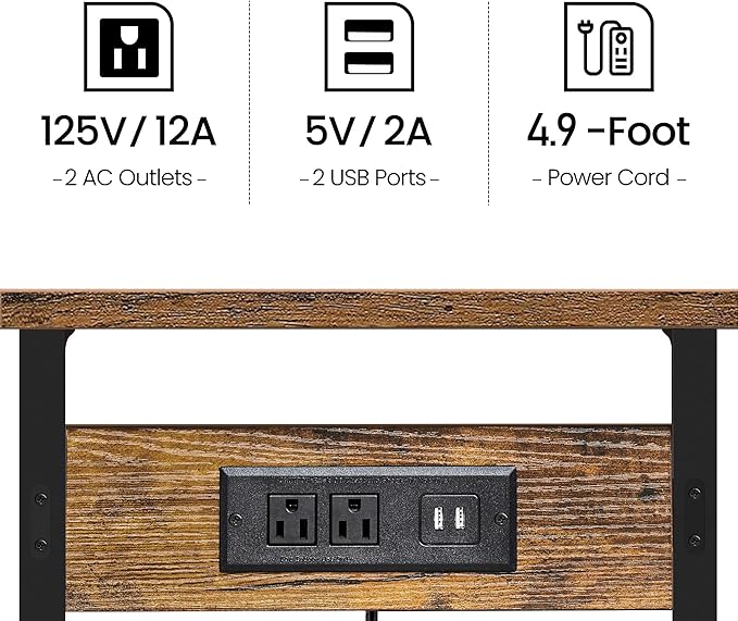 TUTOTAK C Shaped End Table with Charging Station, Set of 2, Couch Table, Tv Tray with 2 USB Ports and Outlets, Sofa Side Table for Small Spaces, Living Room, Bedroom TB01BB0442