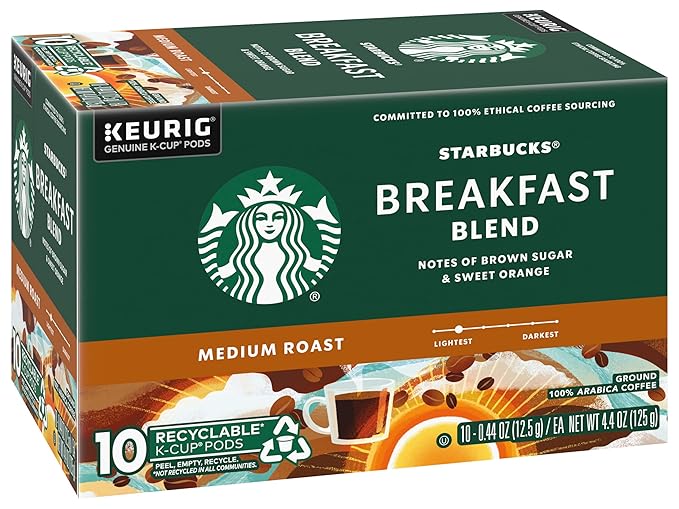 Starbucks Breakfast Blend Medium Roast Coffee K-Cup Pods, 40 Count (Pack of 4 Boxes)