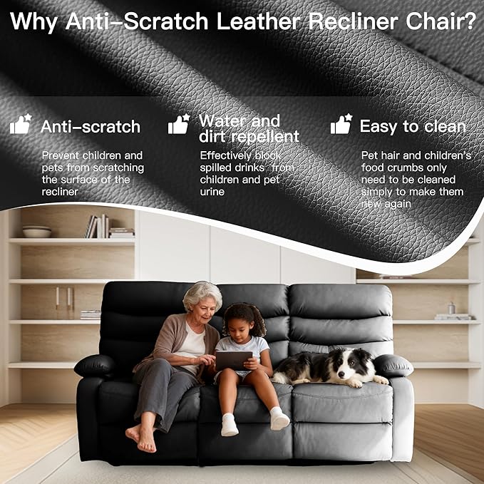 3 Seater Recliner Sofa Set, Anti-Scratch Reclining Loveseat Sofa & Couch for Living Room, RV, Home Theater Apartment(Black, 3 Seater Sofa)