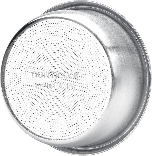 Normcore 54mm High Extraction Filter Basket, 18g Precision Double shot Basket For Breville Sage Portafilter, 0.8mm thick, 2569 Hole Pattern, Comes with a 53.3mm Puck Screen, Paper Filters, 18g