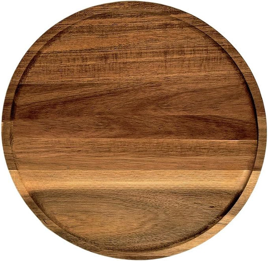 PINXIURY 11.8 Inch Round Wooden Decorative Serving Tray for Coffee Table and Home Decor, Round Wood Tray for Table Centerpiece, Small Candle Tray, Acacia, Appetizer Charcuterie Board