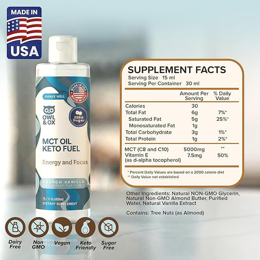 MCT Oil Blend – Vanilla | Keto-Friendly Liquid for Energy & Focus | Dairy-Free, Sugar-Free, Gluten-Free, Vegan | 30 Servings