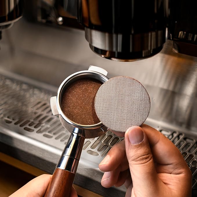 stochastic box 54 mm Bottomless Portafilter with Puck Screen, 3 Ears Espresso Portafilter Compatible with Breville Barista BES870XL Express Machines,Stainless Steel Porta filter and Rosewood Handle
