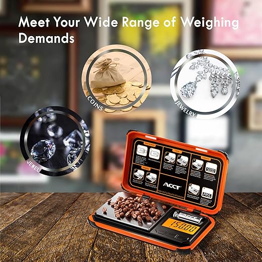 ACCT Precision Pocket Scale, 200gx0.01g Jewelry gram Scale, Digital Food Scale with LCD Display, one-Click Conversion 6 Units, mini Scale for Kitchen/Powder/Coffee/Coins(Battery Included)