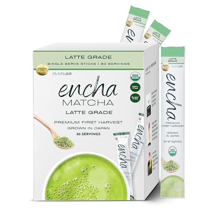 Encha Latte Grade Matcha Powder - First Harvest Organic Japanese Green Tea Powder From Uji Japan - Individual Single Serve Sticks - Travel Matcha Tea Packets To Go (30 Count)