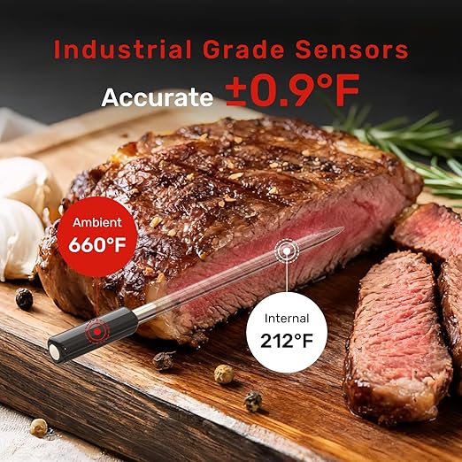 Meatmeet Pro WiFi Wireless Meat Thermometer Digital, Bluetooth Meat Thermometer Wireless, Smart App Monitoring, IP67 Waterproof Meat Probe Thermometer for BBQ, Oven, Grill, Smoker