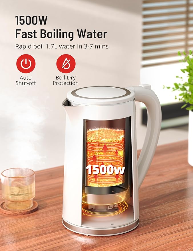 Paris Rhône Electric Kettle, Tea Kettle with 6 Temperature Settings, 1.7L Cordless Hot Water Boiler Heater, Strix Thermostat, Touch Control, Auto-Shutoff/Boil-Dry Protection, Keep Warm, LED Indicator