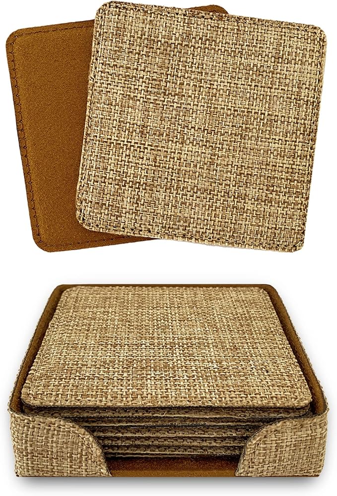 Smile Art Design Burlap Coaster Set of 6 with Base Blank Square Burlap Textile Material Personalized Gifts Natural Decor House Warming Farmhouse Living Room Kitchen Wedding Rustic Home Decor