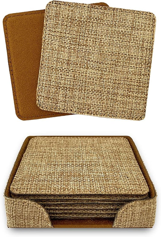 Smile Art Design Burlap Coaster Set of 6 with Base Blank Square Burlap Textile Material Personalized Gifts Natural Decor House Warming Farmhouse Living Room Kitchen Wedding Rustic Home Decor