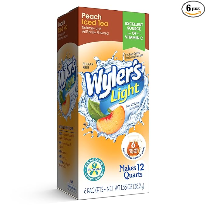 Wyler's Light Pitcher Packs, Water Drink Mix,Peach Iced Tea,6 Pitcher Packets
