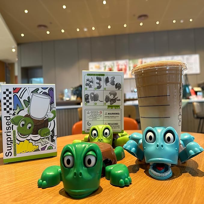 JOD® Turtle Cup Holder,Turtle Coaster with Funny Expression, Cup Holder with Liftable Limbs & Expressive Face for Turtles,Tortoise Lover Gag Gifts Home Decor(green)