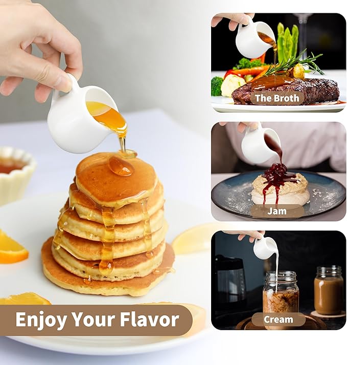 12 Pack 3 oz Mini Ceramic Creamer with Handle, White Porcelain Mini Cream Pitcher with Handle, Small Sauce Jus Mini Pitchers for Sauces for Milk, Coffee, Jam, Syrup