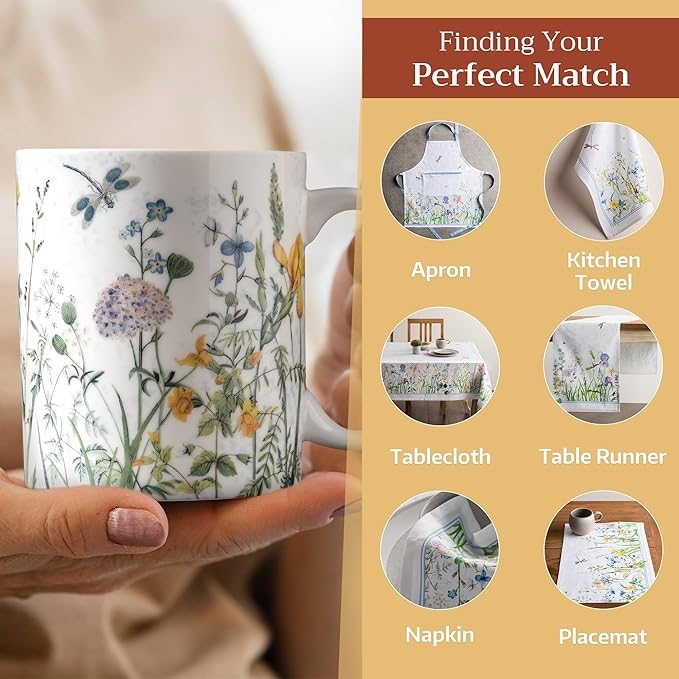 Maison d' Hermine Coffee Mug with Handles Fine Bone China Mugs Pack of One Tea Cups for Hot Beverages Cappuccino Latte Home Restaurant Office Perfect for Gift (Fleurs De Mai - Floral, 12 Ounce)