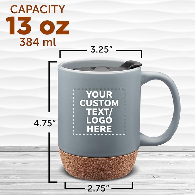 Custom Barista Ceramic Mugs with Cork Bottom 13 oz Set of 12/36/72 Personalized Bulk Pack Perfect for Coffee Tea Espresso Hot Cocoa Other Beverages - Grey