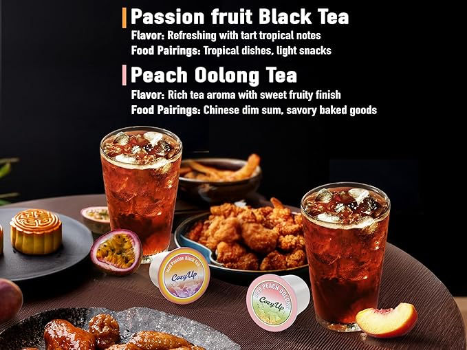 Cozy Up Iced Sweet Fruit Tea Variety Pack, 36 Count - Compatible with Keurig Brewers, Includes Berry Paradise, Peach, Passion, Lemon, Peach Oolong & Apple Green Tea - Single Serve Pods for Brew Over Ice