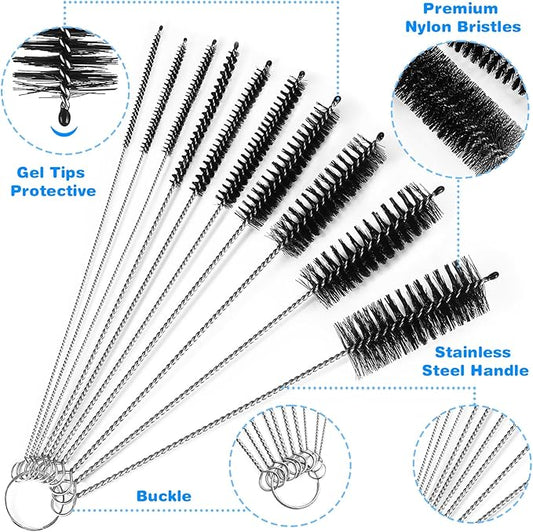 Cleaning Brushes Set, 10 Pieces 8 Inch Nylon Tube Brush + 60 Inch Flexible Long Drain Brush, Hose Pipe Brush, Suitable for Home Kitchen, Bathroom, Fish Tank, Water Pump Accessories (Black)