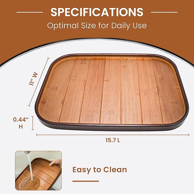Rustic Wooden Serving Tray, 15.7"x11" Wood Decorative Tray for Living Room, Modern Coffee Table Tray, Large Rectangular Serving Platters for Home Decor, Ottoman, Bed, Kitchen, Bathroom, Breakfast, Bar