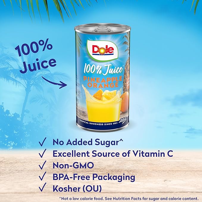 Dole Pineapple Orange Juice, 100% Fruit Juice with Added Vitamin C, 6 Fl Oz (Pack of 6), 48 Total Cans