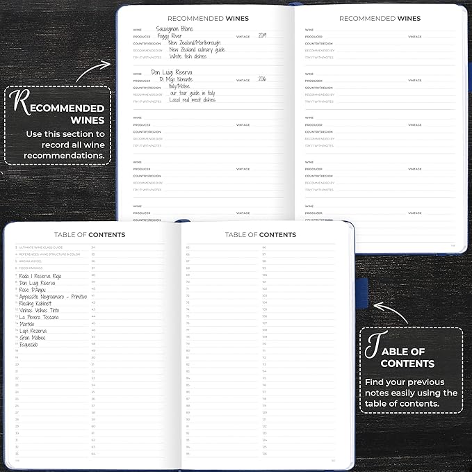 Clever Fox Wine Journal for Wine Tasting – Guided Wine Diary & Log Book with Tasting Instructions, Aroma Wheel, Food Pairing & Glass Guide – 132 Entries, Hardcover, A5 Size (Mystic Blue)