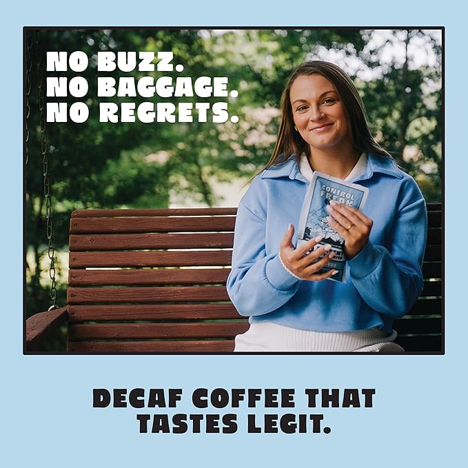 Control Freak Decaf Coffee Just Vibes, 0% Caffeine Ground Coffee (32 Oz) – Fresh Sugarcane Processed Coffee Beans, Chemical-Free Decaffeination, Calm Energy, Full Flavor, No Buzz