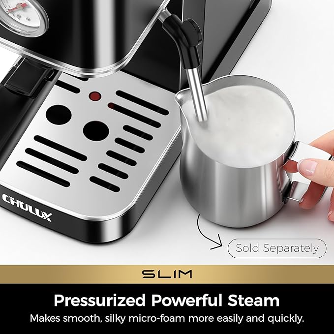CHULUX Slim Espresso Machine with Milk Frother, 20 Bar Professional Italian Pump Espresso Coffee Machine for Home Cappuccino & Latte Maker, Stainless Steel, Black